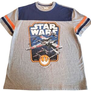 Star Wars Men's T-Shirt X-Wing Squadron Rebel Alliance Vintage Style Gray Blue L